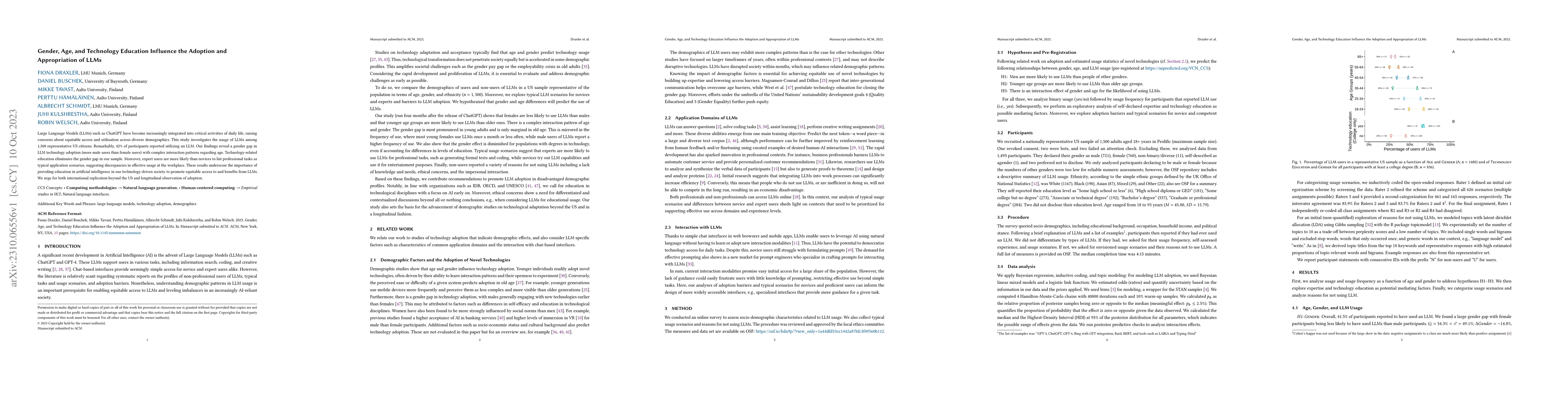 Thumbnail for Gender, Age, and Technology Education Influence the Adoption and
  Appropriation of LLMs