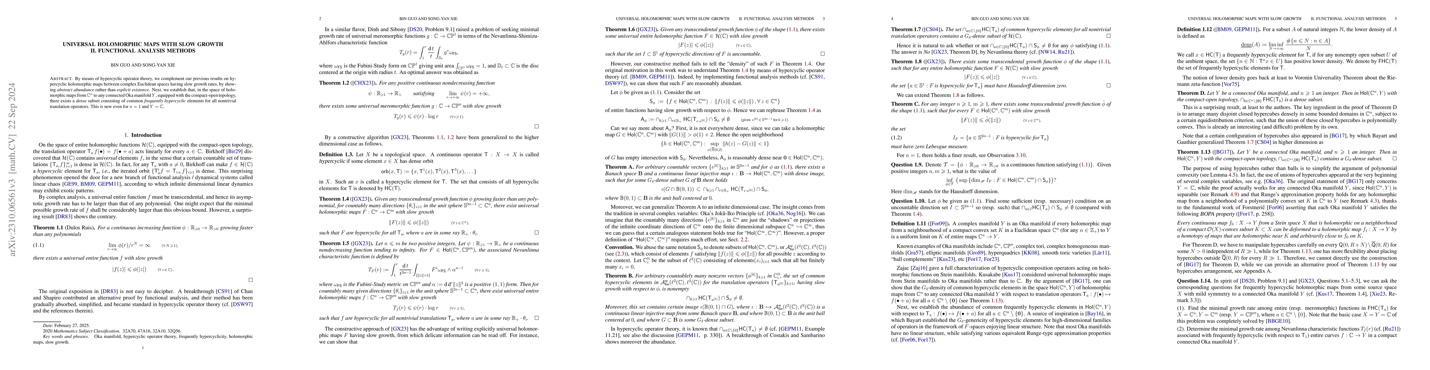 Thumbnail for Universal holomorphic maps with slow growth II. functional analysis
  methods