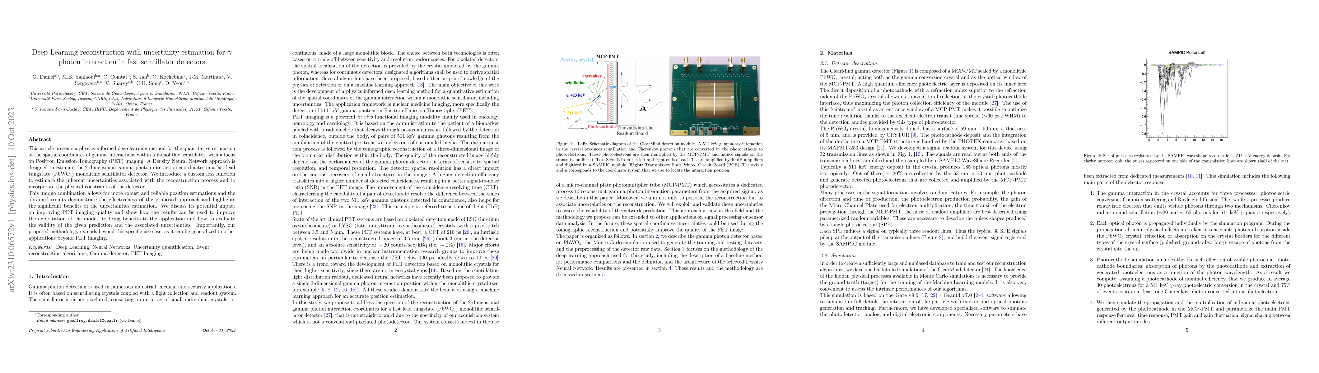 Thumbnail for Deep Learning reconstruction with uncertainty estimation for $\gamma$
  photon interaction in fast scintillator detectors