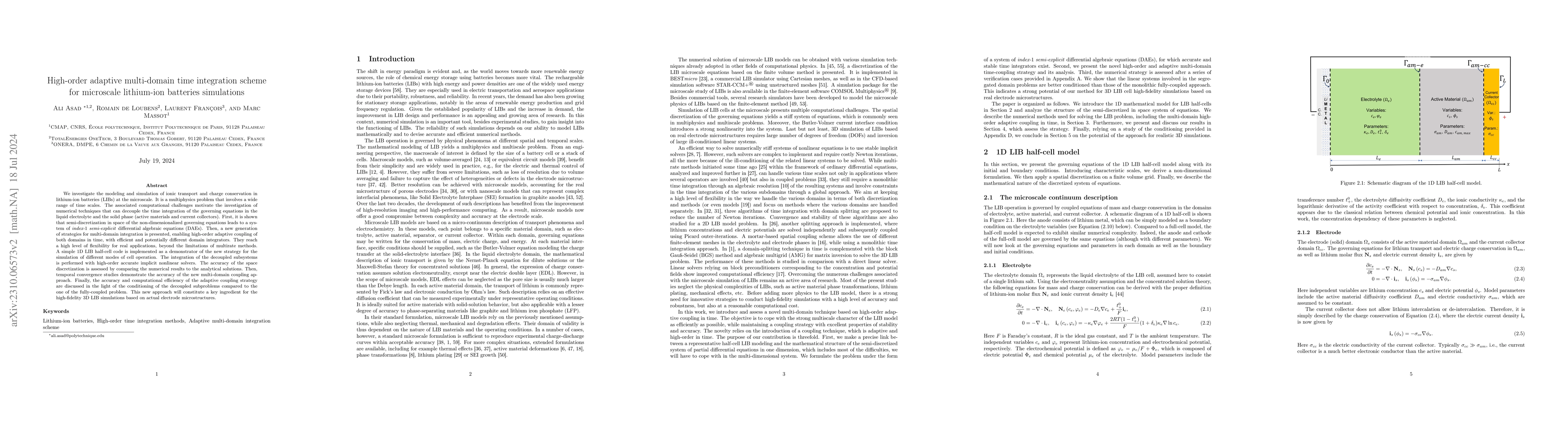 Thumbnail for High-order adaptive multi-domain time integration scheme for microscale
  lithium-ion batteries simulations