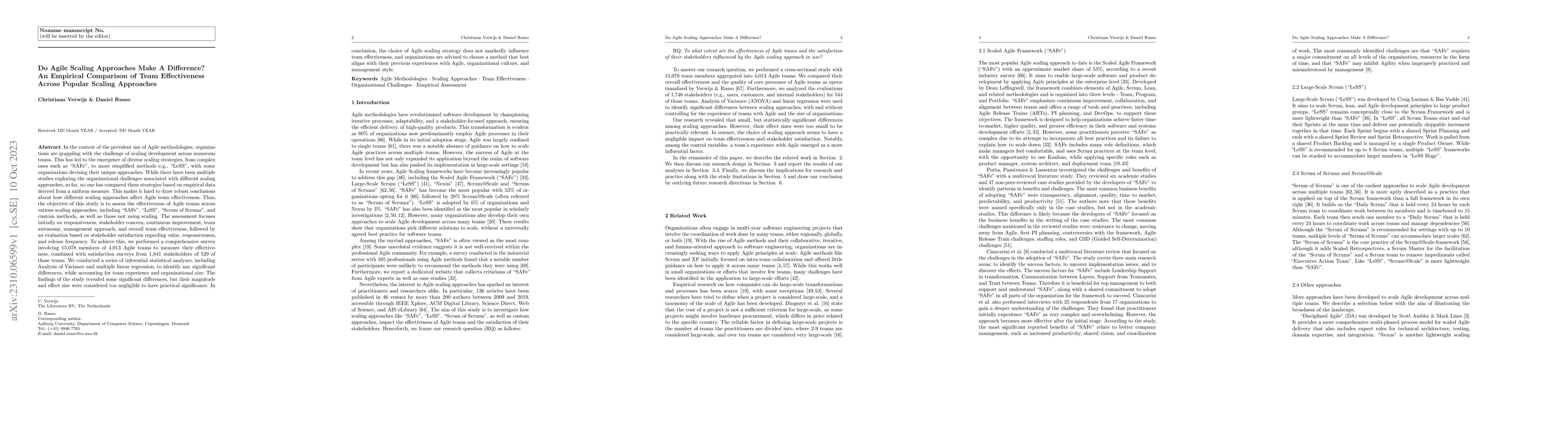 Thumbnail for Do Agile Scaling Approaches Make A Difference? An Empirical Comparison
  of Team Effectiveness Across Popular Scaling Approaches