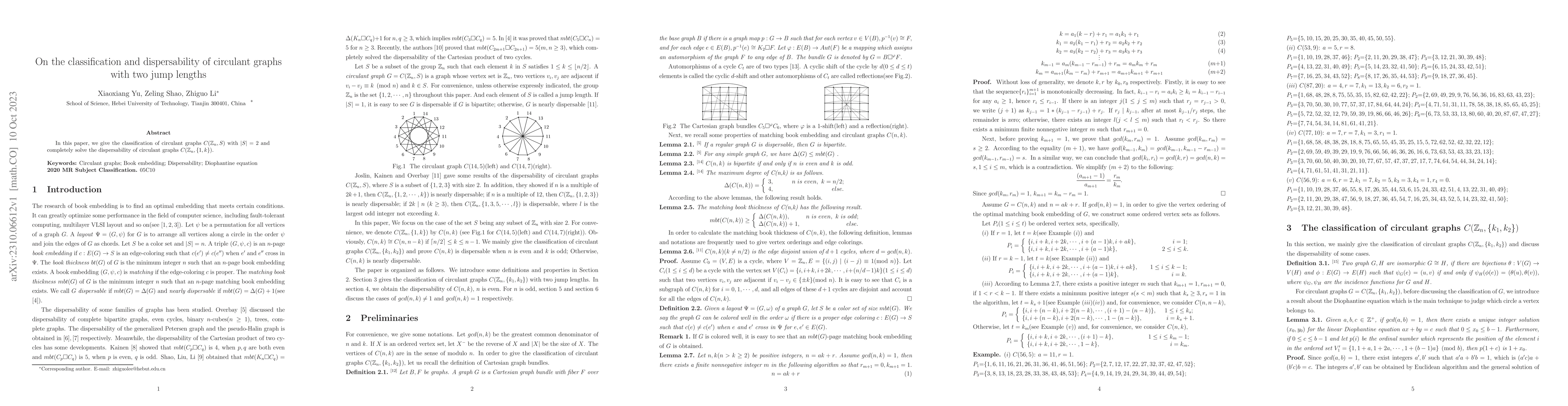 Thumbnail for On the classification and dispersability of circulant graphs with two
  jump lengths