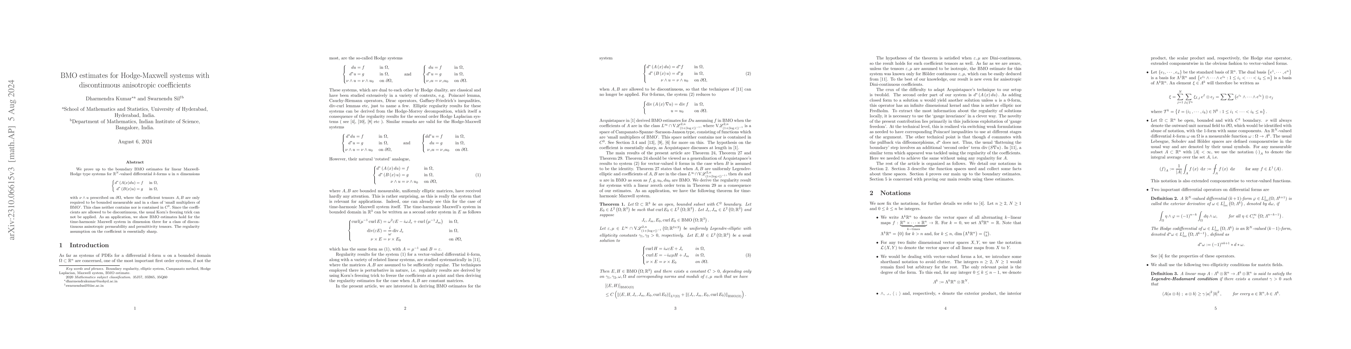 Thumbnail for BMO estimates for Hodge-Maxwell systems with discontinuous anisotropic
  coefficients