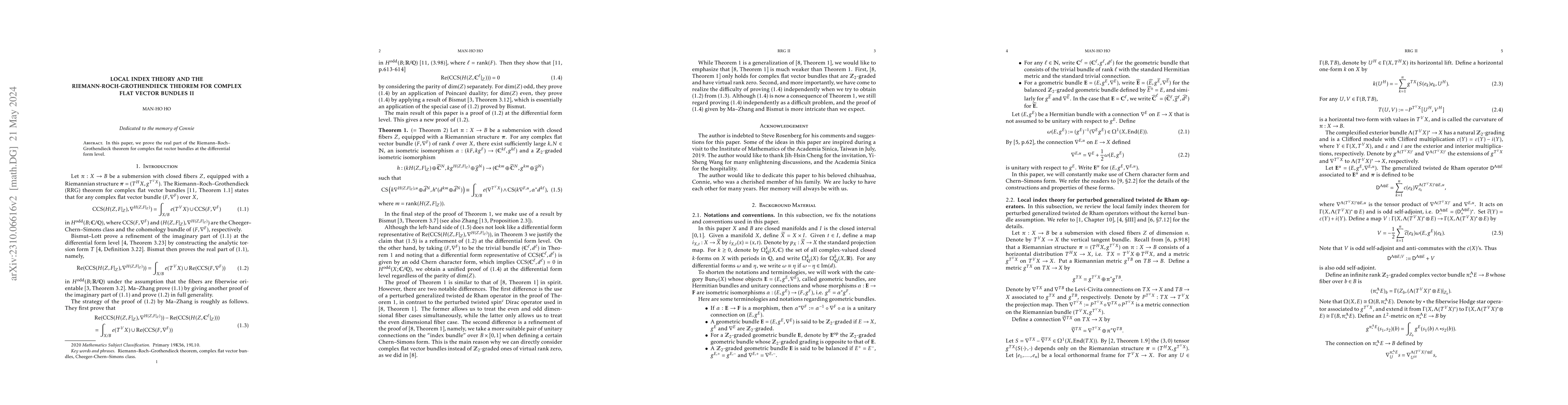 Thumbnail for Local index theory and the Riemann-Roch-Grothendieck theorem for complex
  flat vector bundles II