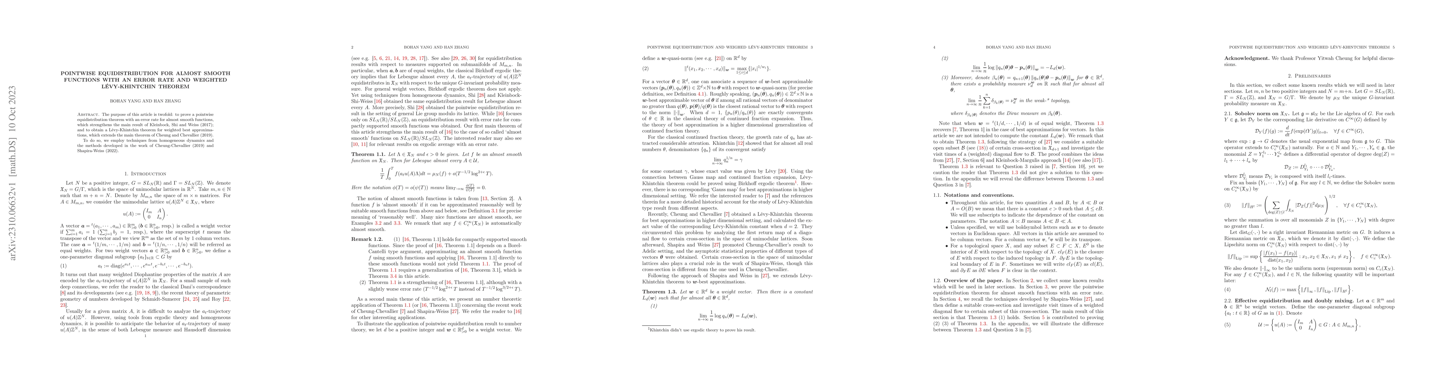 Thumbnail for Pointwise equidistribution for almost smooth functions with an error
  rate and Weighted L\'evy-Khintchin theorem