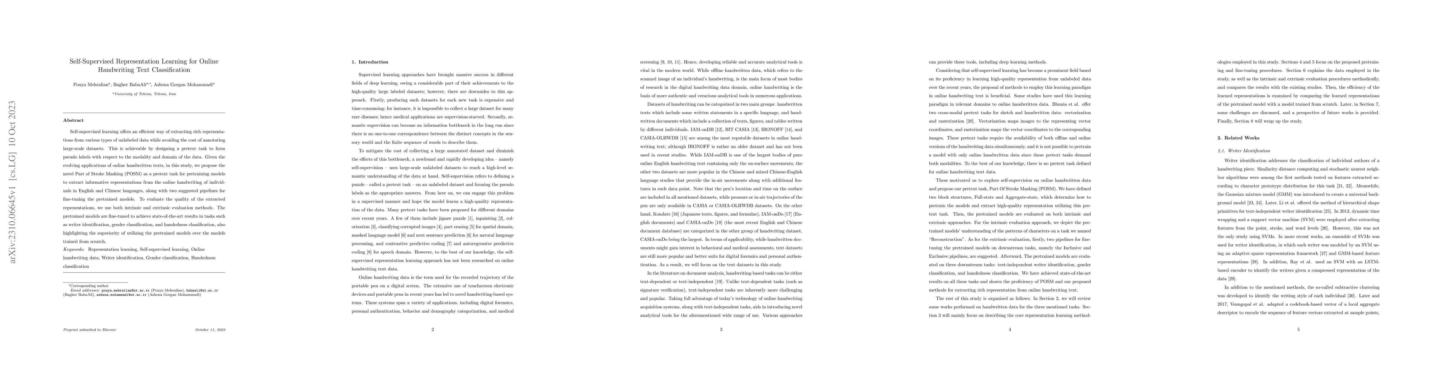 Thumbnail for Self-Supervised Representation Learning for Online Handwriting Text
  Classification