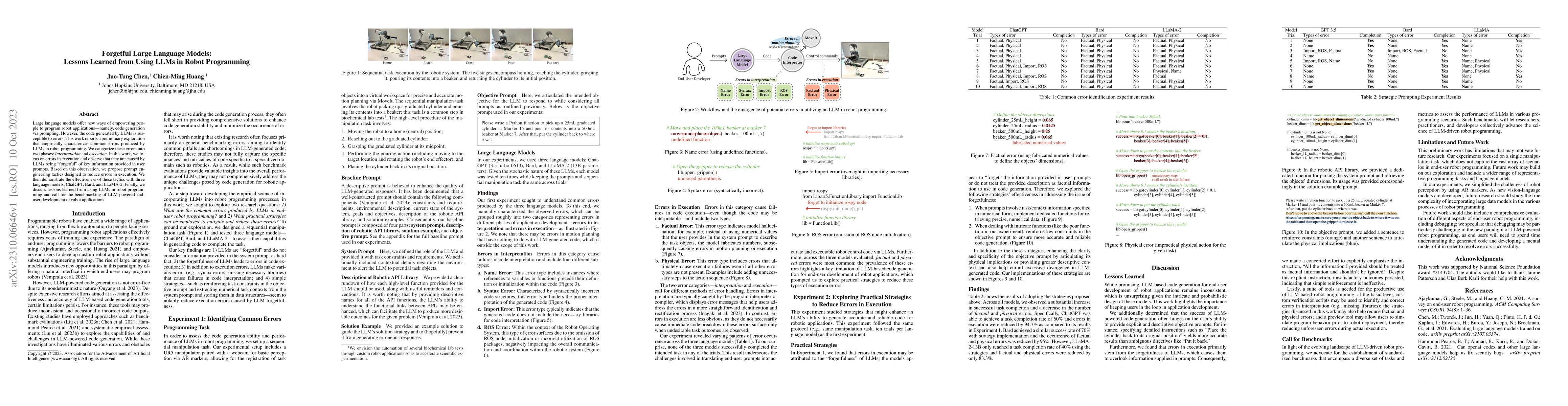 Thumbnail for Forgetful Large Language Models: Lessons Learned from Using LLMs in
  Robot Programming