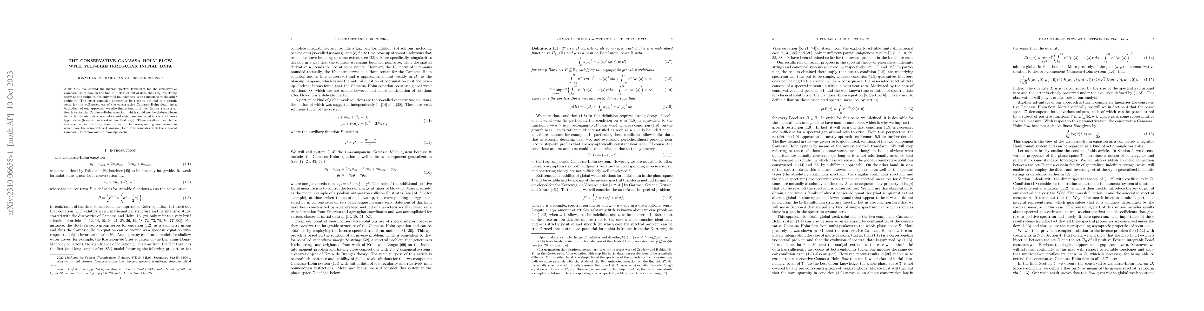 Thumbnail for The conservative Camassa-Holm flow with step-like irregular initial data