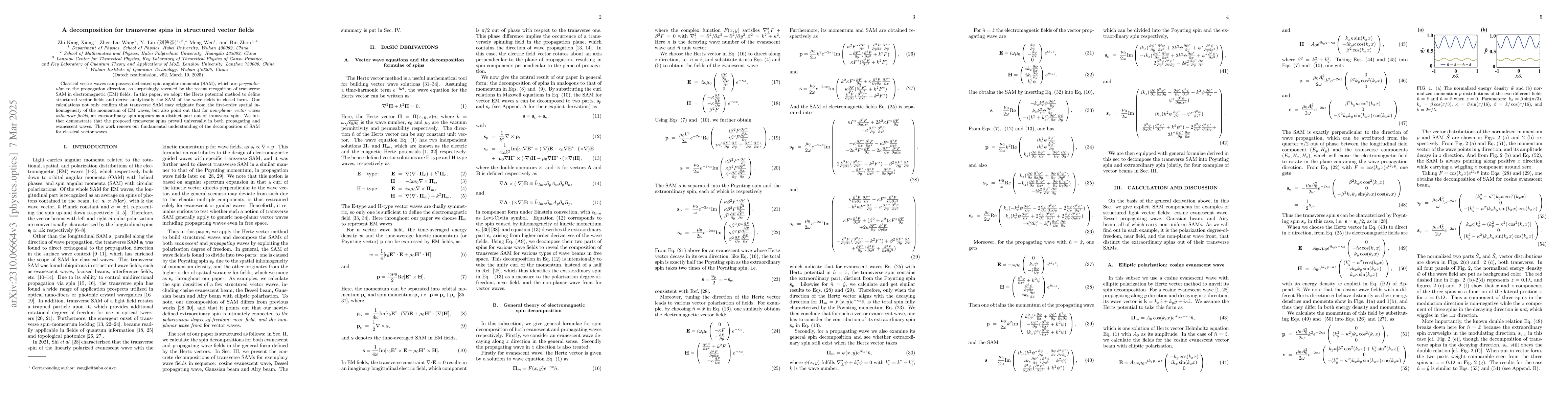 Thumbnail for Spin attributes of structured vector fields constructed by Hertz
  potentials