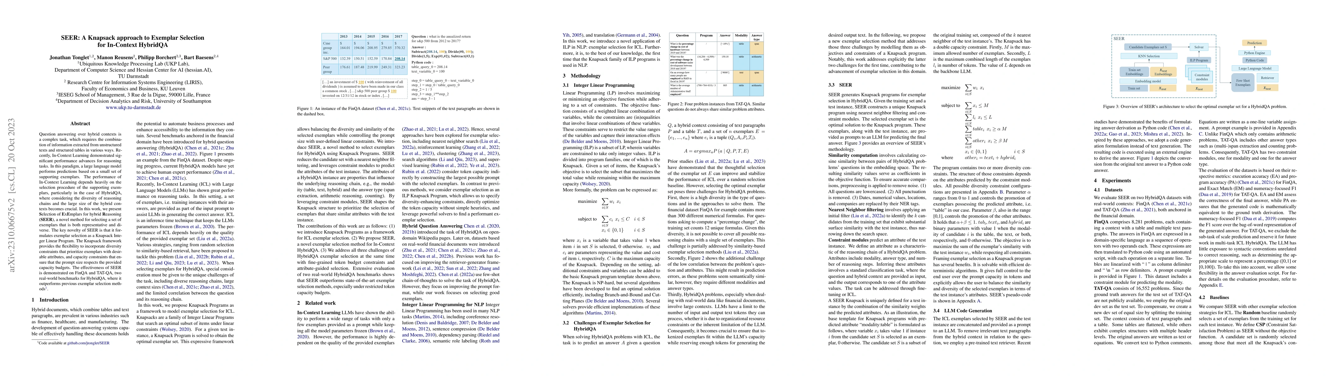 Thumbnail for SEER : A Knapsack approach to Exemplar Selection for In-Context HybridQA