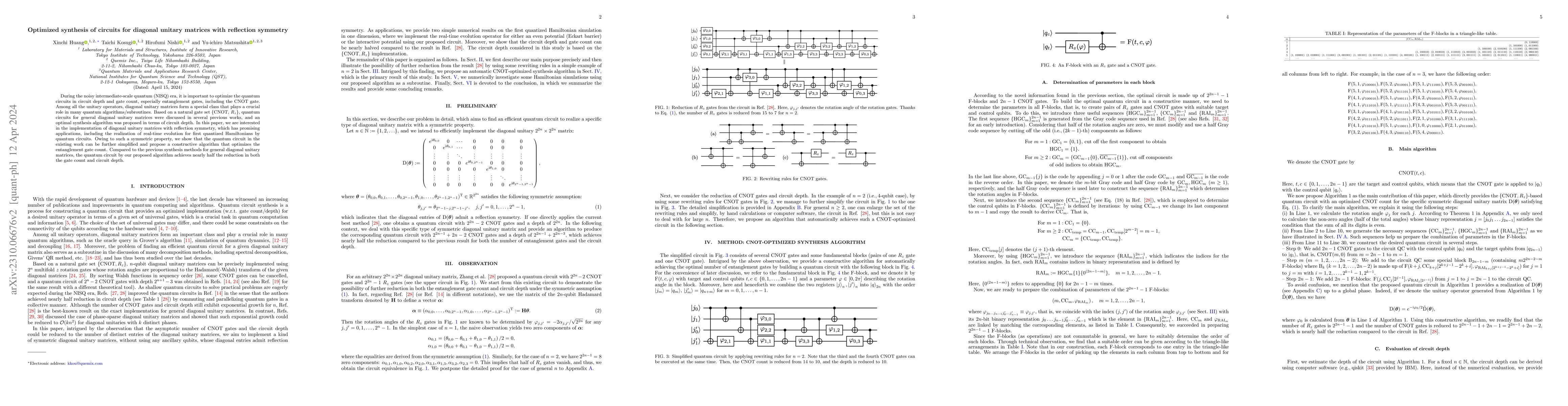 Thumbnail for Optimized synthesis of circuits for diagonal unitary matrices with
  reflection symmetry