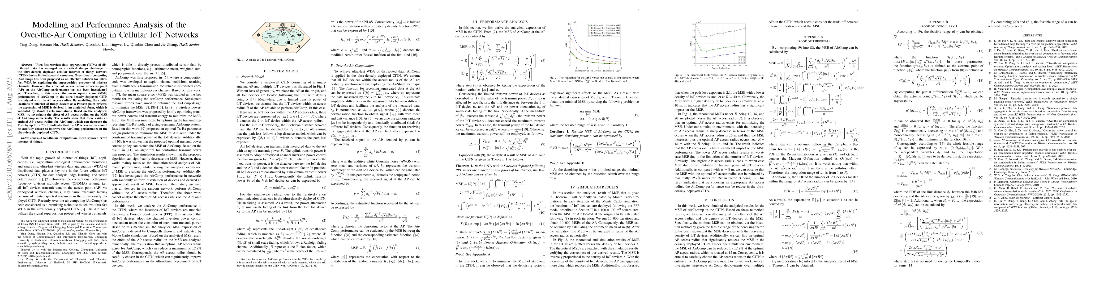 Thumbnail for Modelling and Performance Analysis of the Over-the-Air Computing in
  Cellular IoT Networks