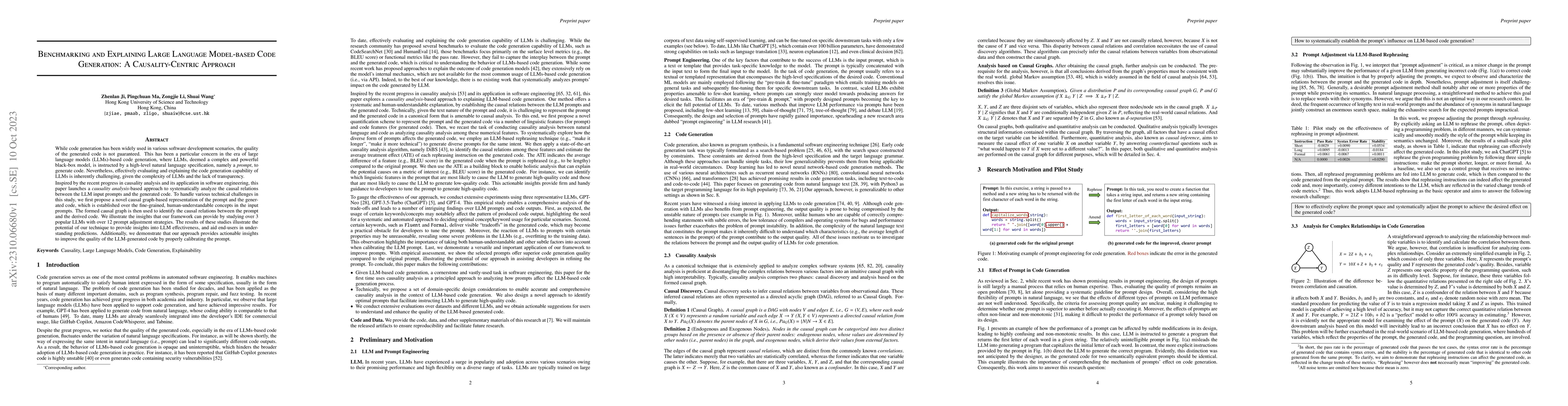 Thumbnail for Benchmarking and Explaining Large Language Model-based Code Generation:
  A Causality-Centric Approach