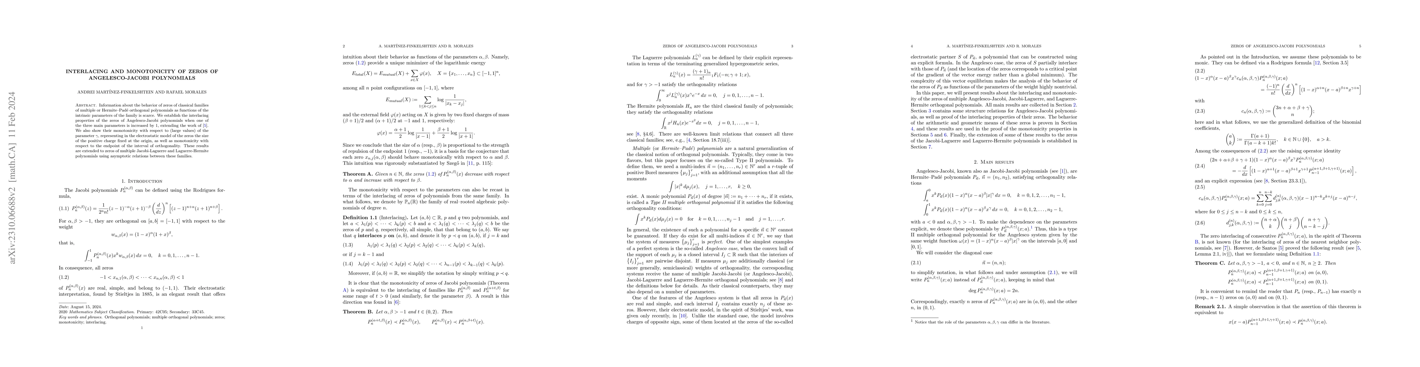 Thumbnail for Interlacing and monotonicity of zeros of Angelesco-Jacobi polynomials