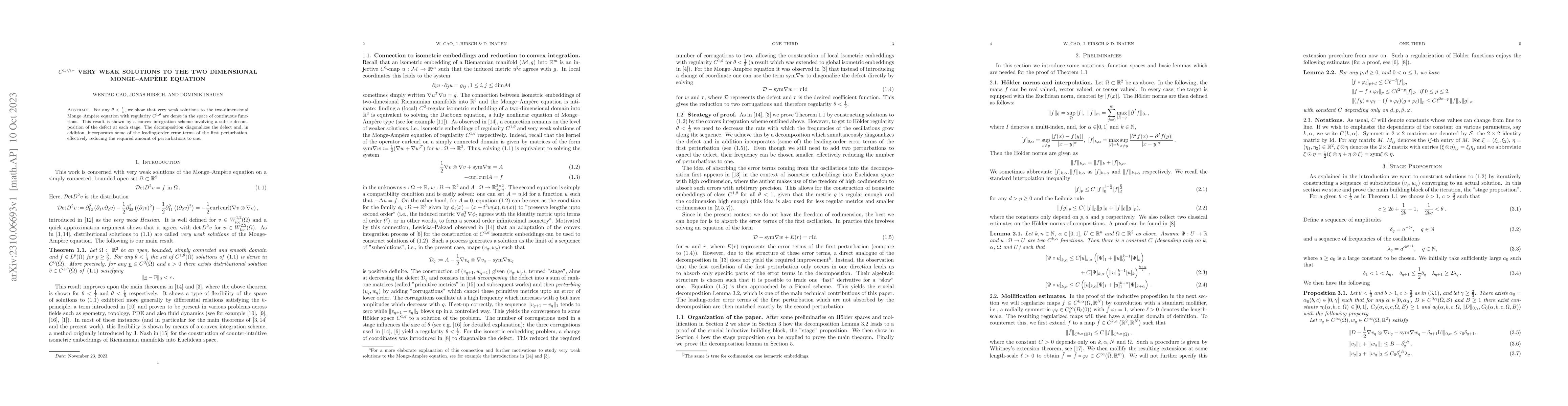 Thumbnail for $C^{1,\frac{1}{3}-}$ very weak solutions to the two dimensional
  Monge-Amp\'ere equation