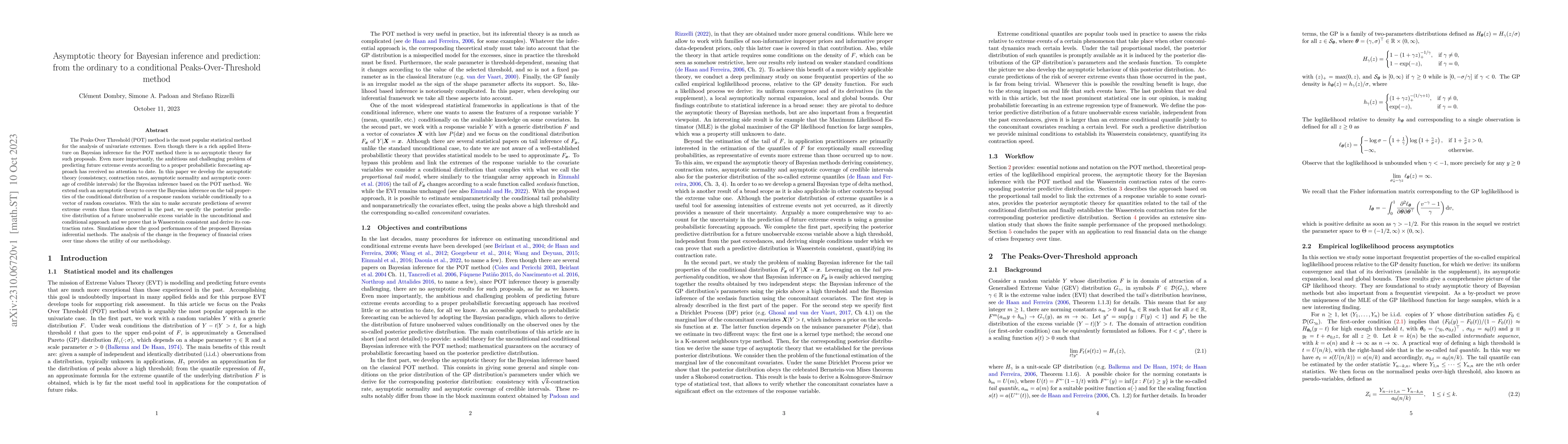 Thumbnail for Asymptotic theory for Bayesian inference and prediction: from the
  ordinary to a conditional Peaks-Over-Threshold method