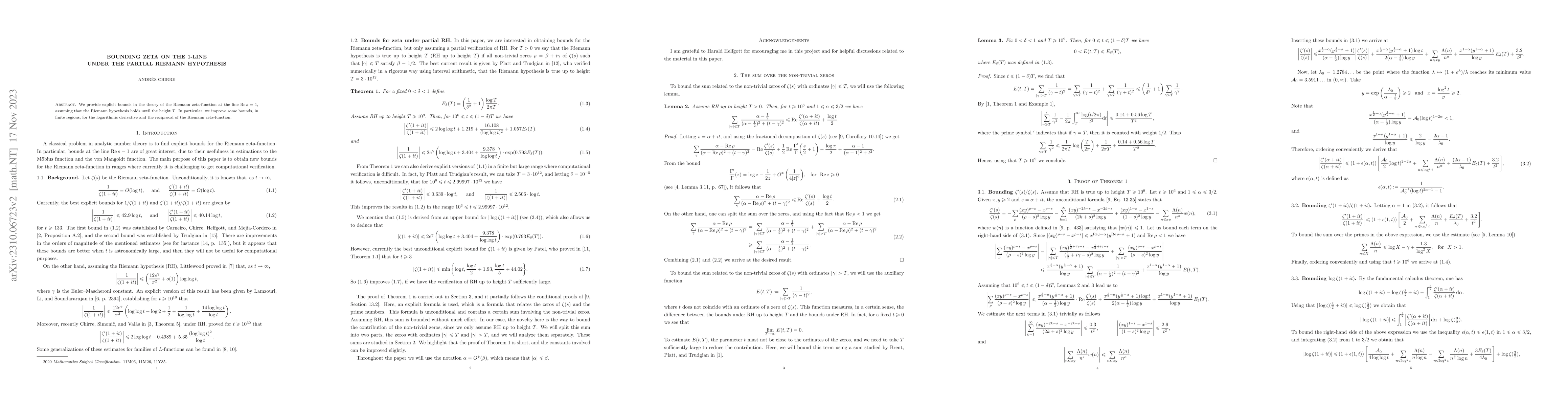 Thumbnail for Bounding zeta on the 1-line under the partial Riemann hypothesis