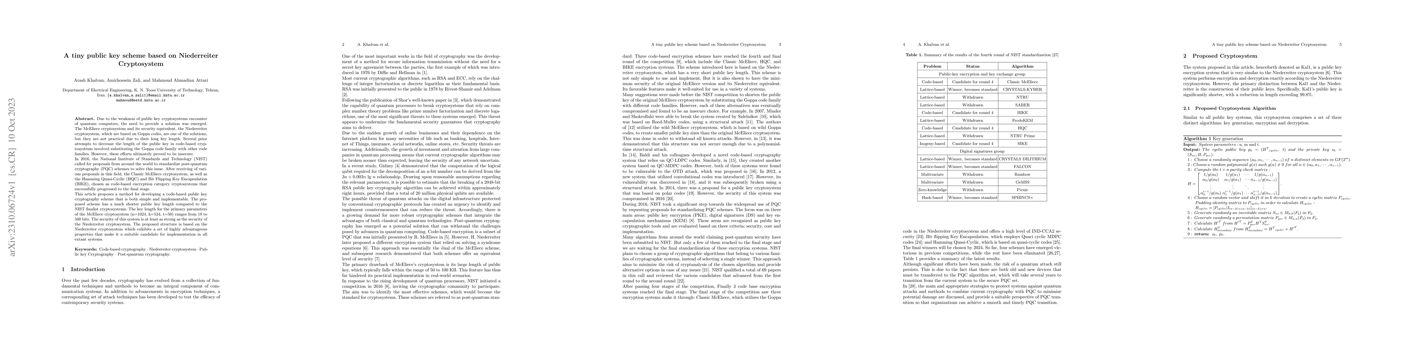 Thumbnail for A tiny public key scheme based on Niederreiter Cryptosystem