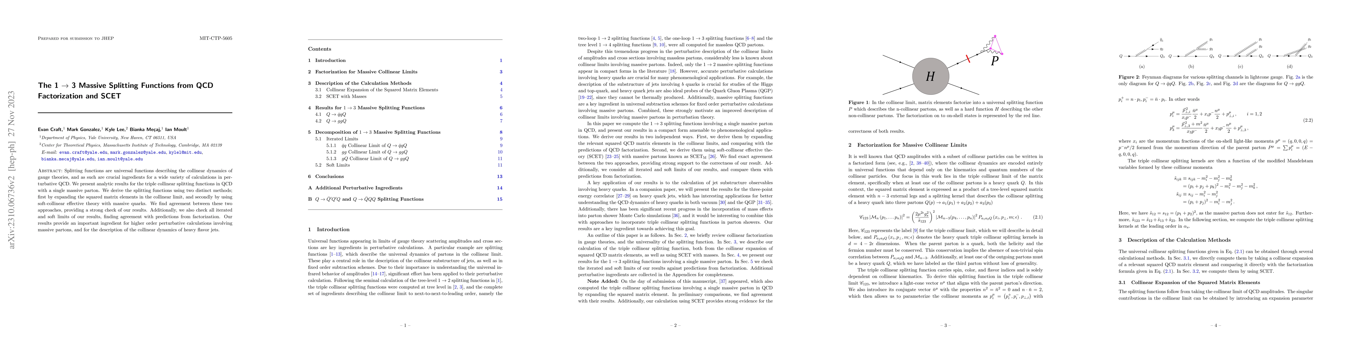 Thumbnail for The 1 $\rightarrow$ 3 Massive Splitting Functions from QCD Factorization
  and SCET