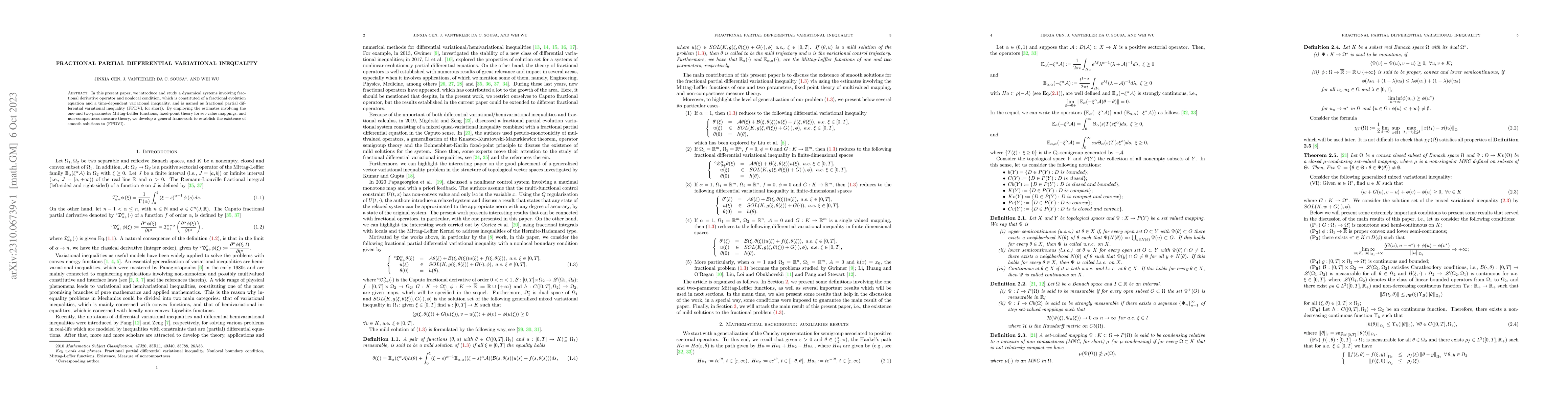 Thumbnail for Fractional partial differential variational inequality