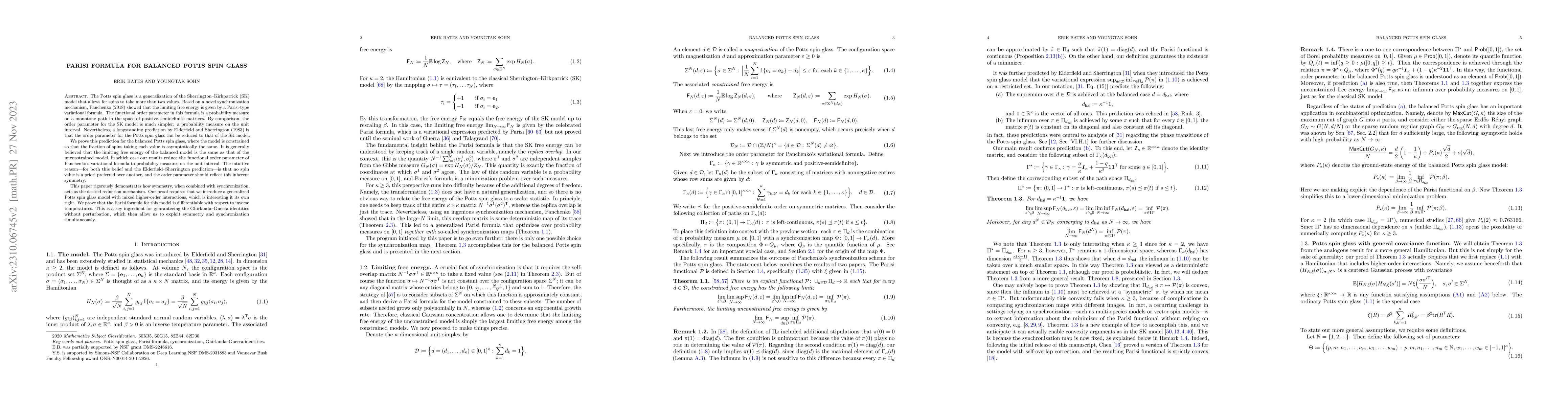 Thumbnail for Parisi formula for balanced Potts spin glass