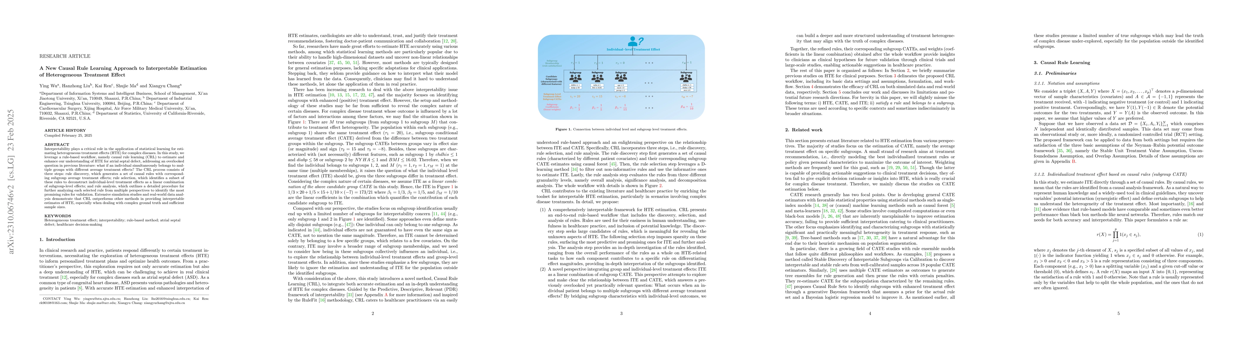 Thumbnail for Causal Rule Learning: Enhancing the Understanding of Heterogeneous
  Treatment Effect via Weighted Causal Rules