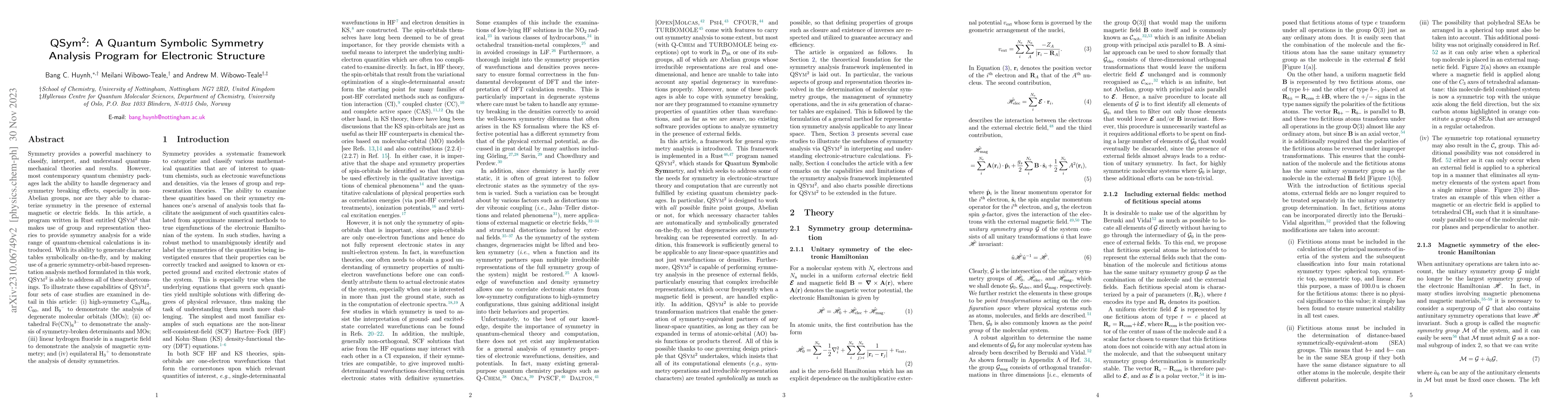 Thumbnail for QSym$^2$: A Quantum Symbolic Symmetry Analysis Program for Electronic
  Structure