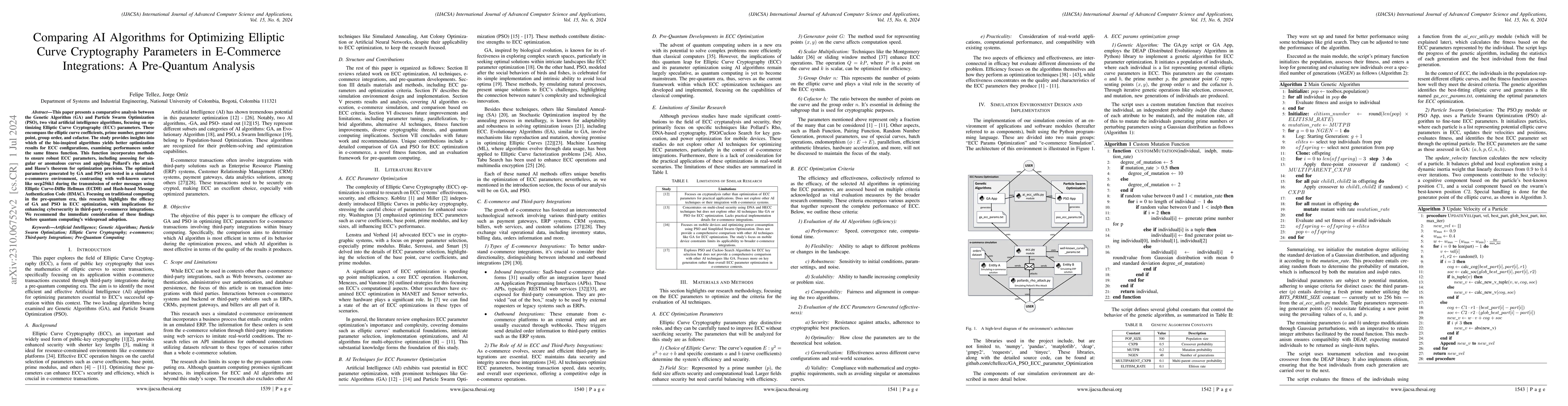 Thumbnail for Comparing AI Algorithms for Optimizing Elliptic Curve Cryptography
  Parameters in e-Commerce Integrations: A Pre-Quantum Analysis