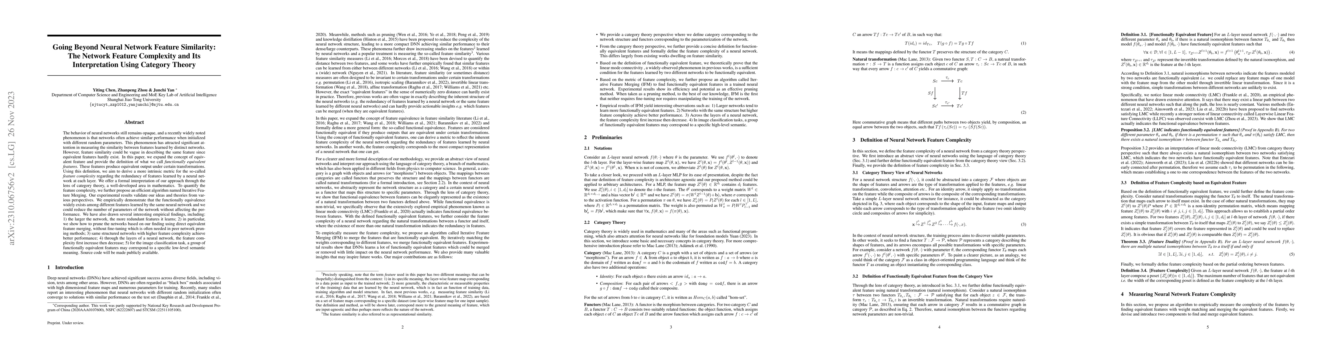 Thumbnail for Going Beyond Neural Network Feature Similarity: The Network Feature
  Complexity and Its Interpretation Using Category Theory