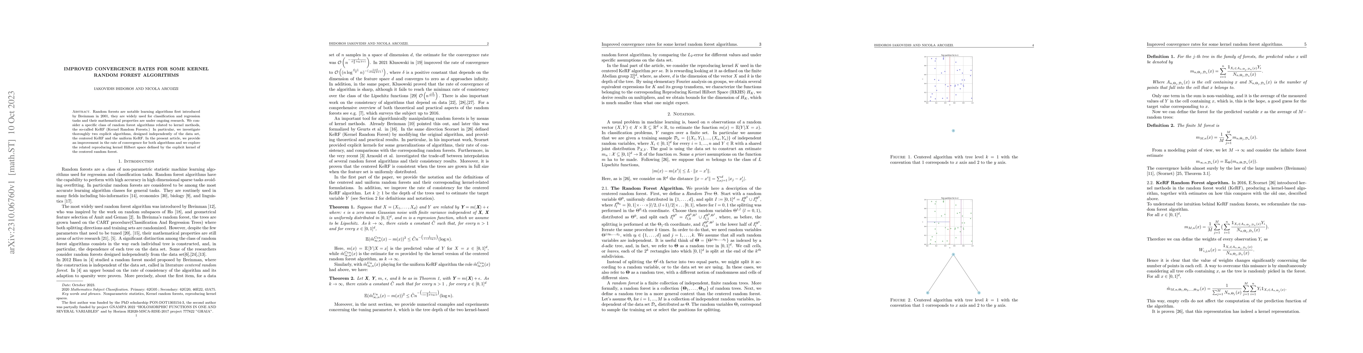 Thumbnail for Improved convergence rates for some kernel random forest algorithms