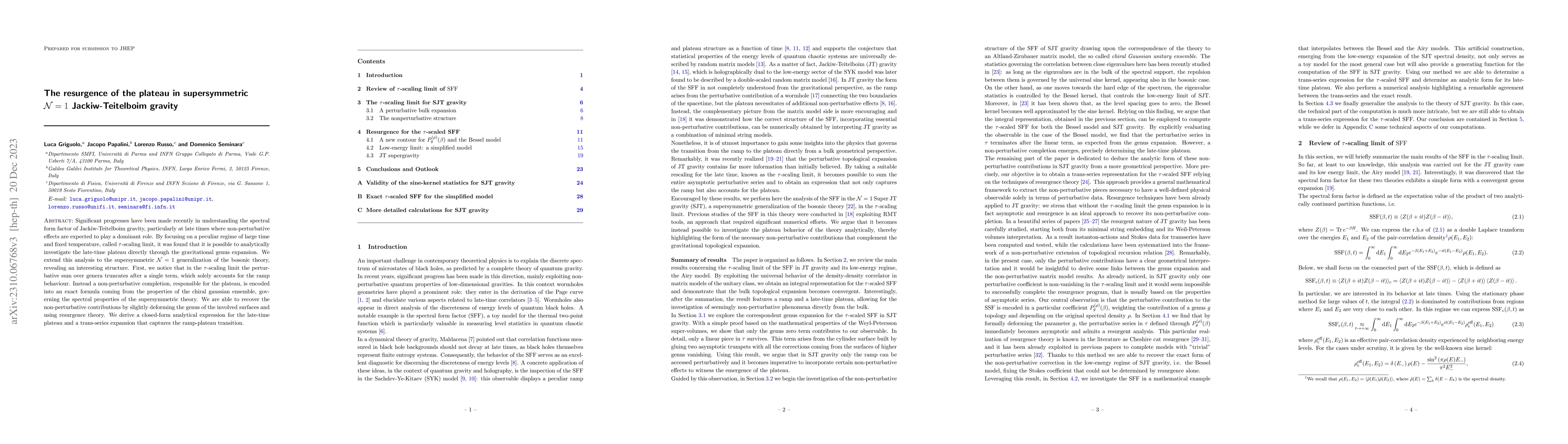 Thumbnail for The resurgence of the plateau in supersymmetric ${\cal N}=1$
  Jackiw-Teitelboim gravity