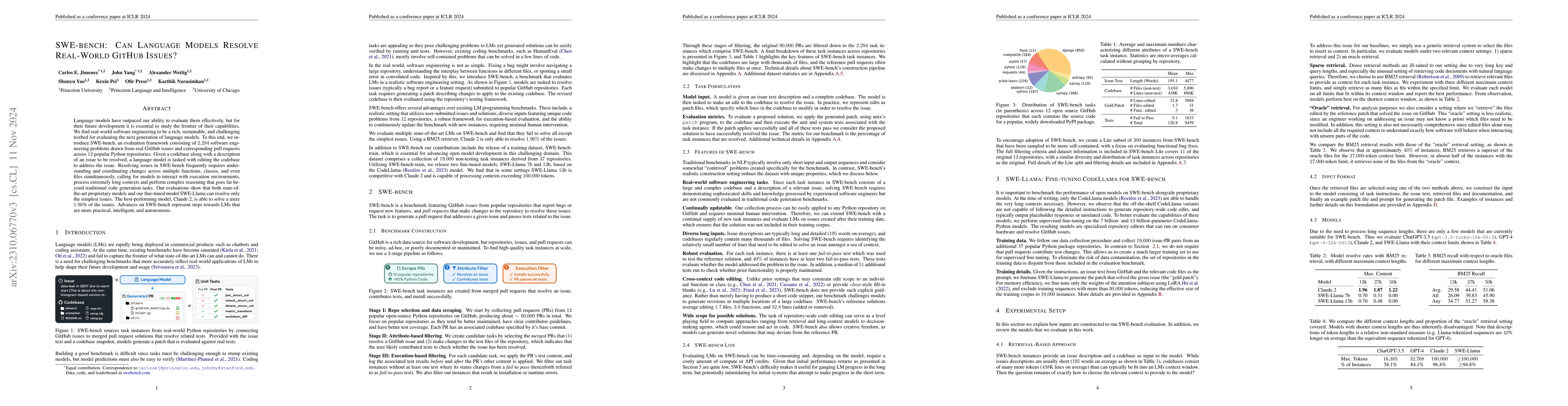 Thumbnail for SWE-bench: Can Language Models Resolve Real-World GitHub Issues?