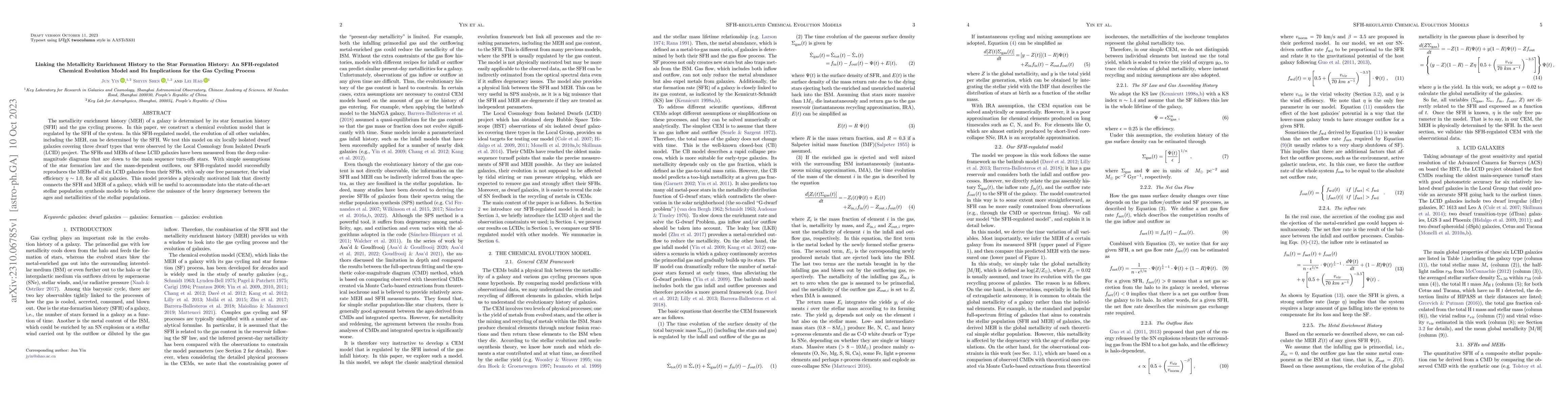 Thumbnail for Linking the Metallicity Enrichment History to the Star Formation
  History: An SFH-regulated Chemical Evolution Model and Its Implications for
  the Gas Cycling Process