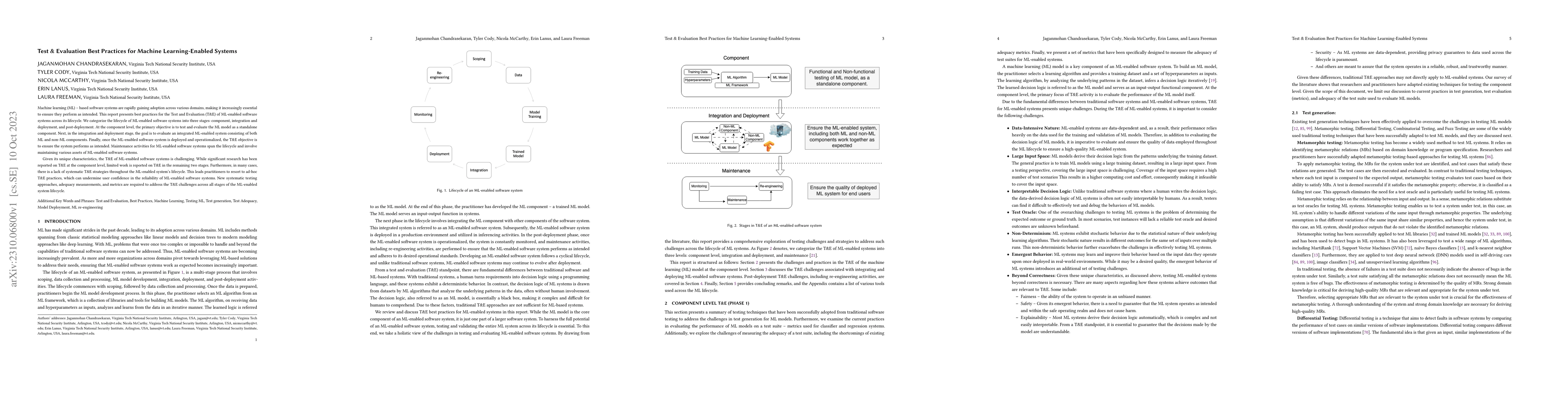 Thumbnail for Test & Evaluation Best Practices for Machine Learning-Enabled Systems