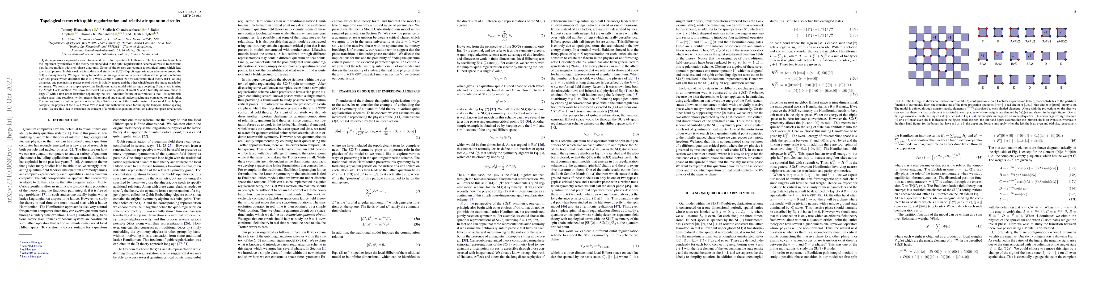 Thumbnail for Topological terms with qubit regularization and relativistic quantum
  circuits