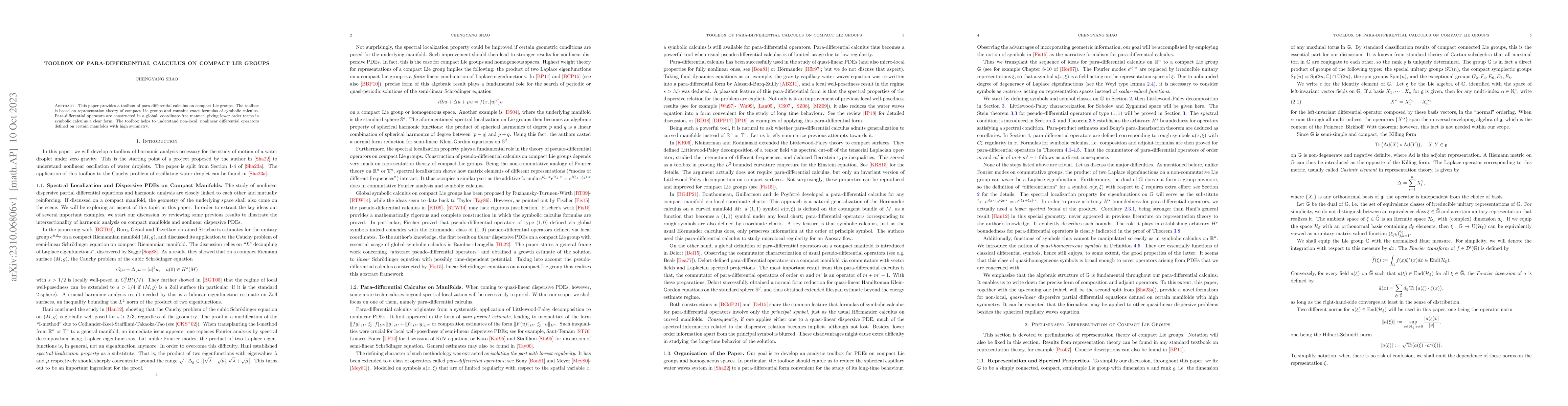 Thumbnail for Toolbox of Para-differential Calculus on Compact Lie Groups