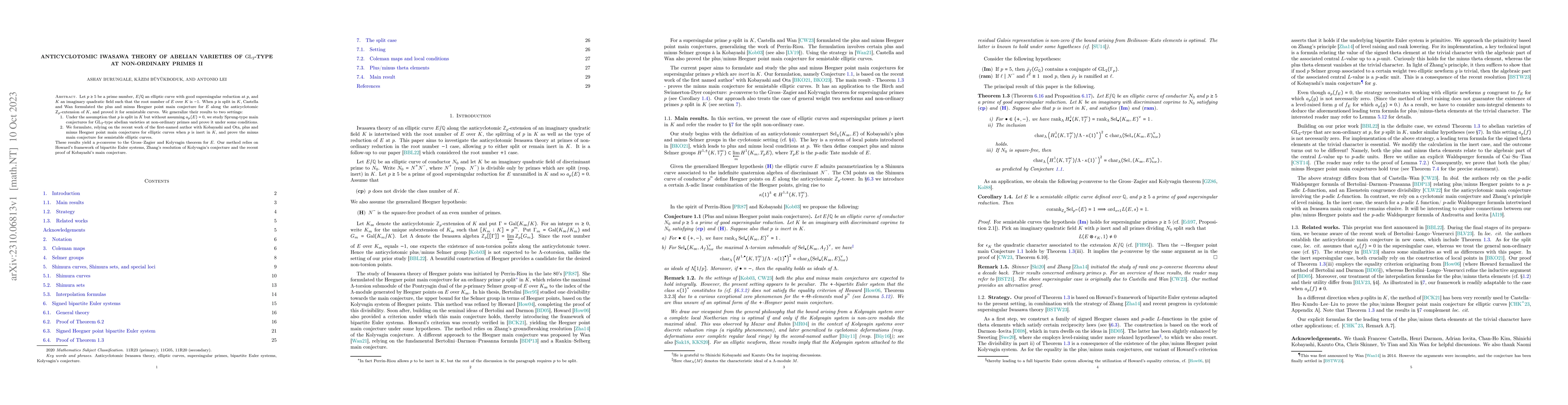 Thumbnail for Anticyclotomic Iwasawa theory of abelian varieties of
  $\mathrm{GL}_2$-type at non-ordinary primes II