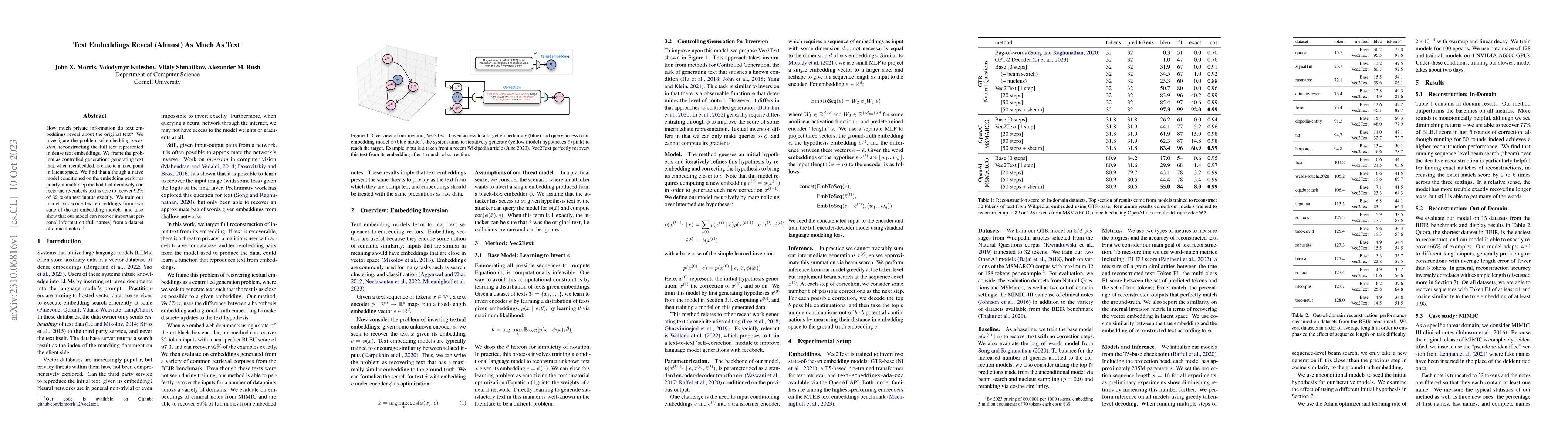 Thumbnail for Text Embeddings Reveal (Almost) As Much As Text