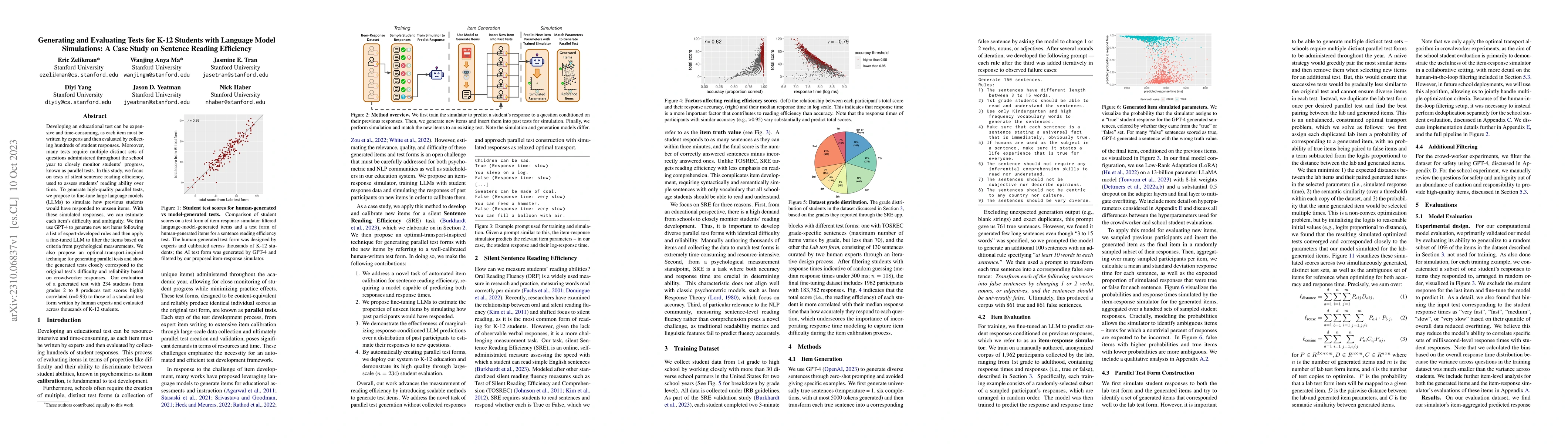 Thumbnail for Generating and Evaluating Tests for K-12 Students with Language Model
  Simulations: A Case Study on Sentence Reading Efficiency