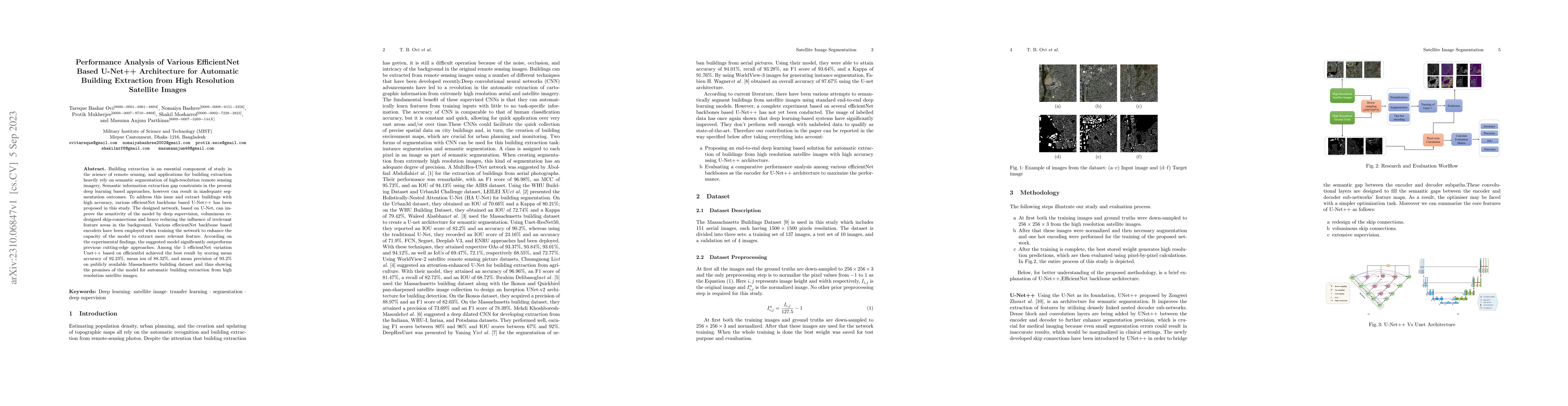 Thumbnail for Performance Analysis of Various EfficientNet Based U-Net++ Architecture
  for Automatic Building Extraction from High Resolution Satellite Images