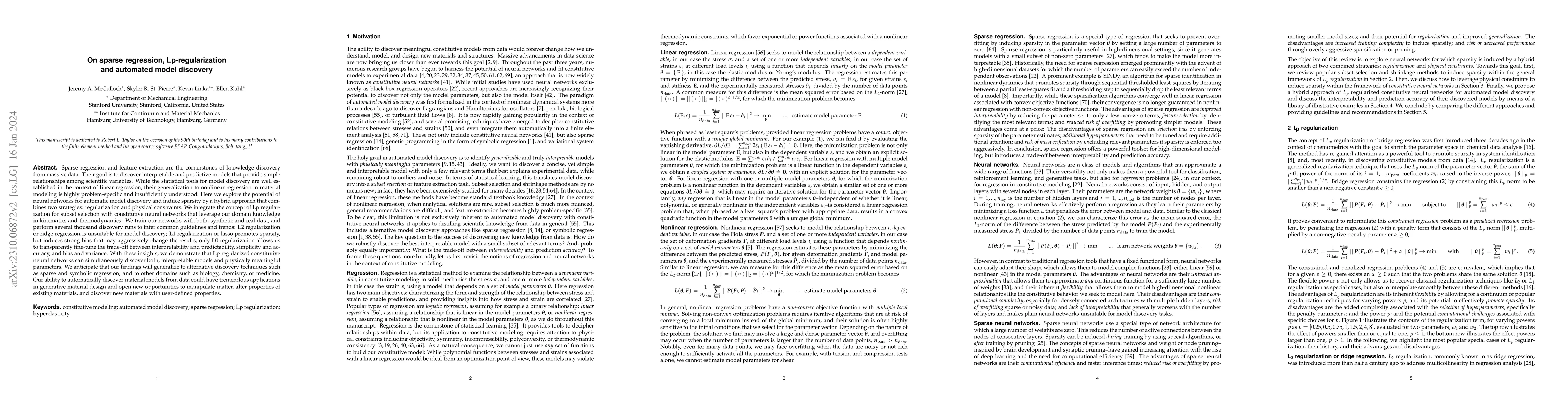 Thumbnail for On sparse regression, Lp-regularization, and automated model discovery