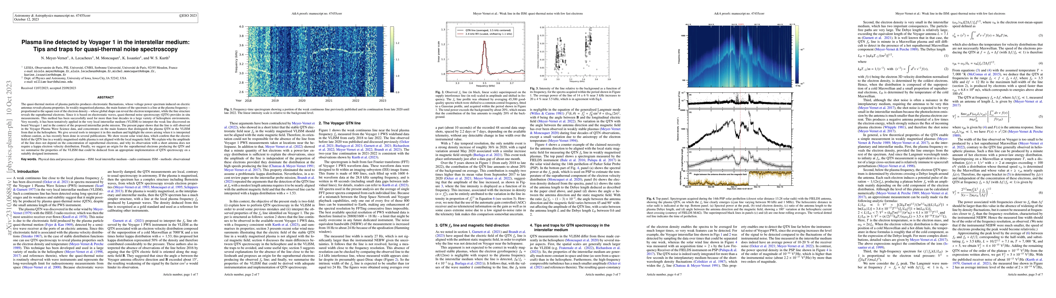 Thumbnail for Plasma line detected by Voyager 1 in the interstellar medium: Tips and
  traps for quasi-thermal noise spectroscopy