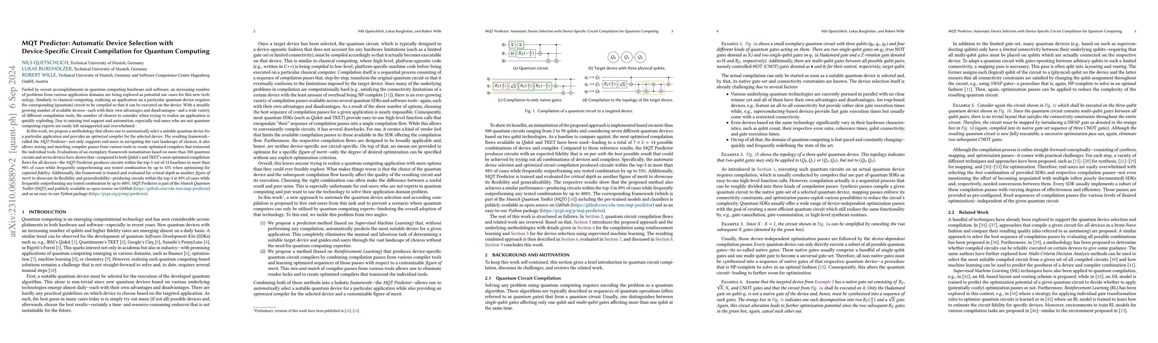 Thumbnail for MQT Predictor: Automatic Device Selection with Device-Specific Circuit
  Compilation for Quantum Computing