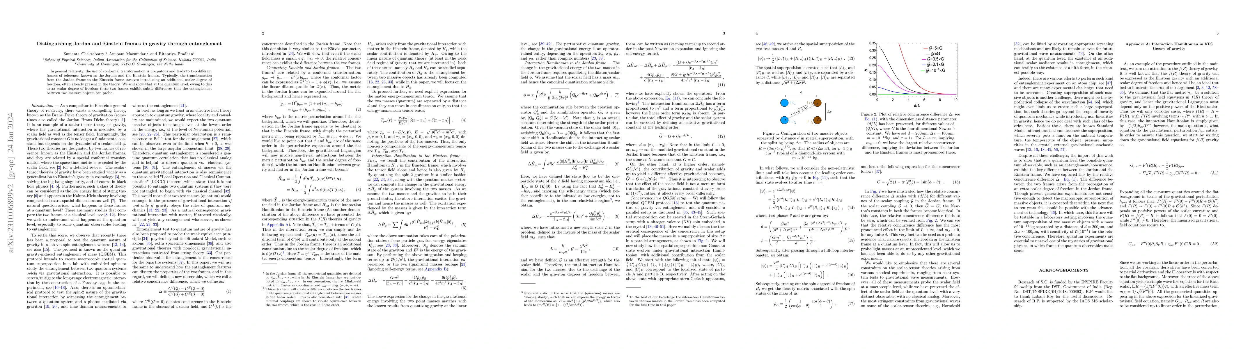 Thumbnail for Distinguishing Jordan and Einstein frames in gravity through
  entanglement