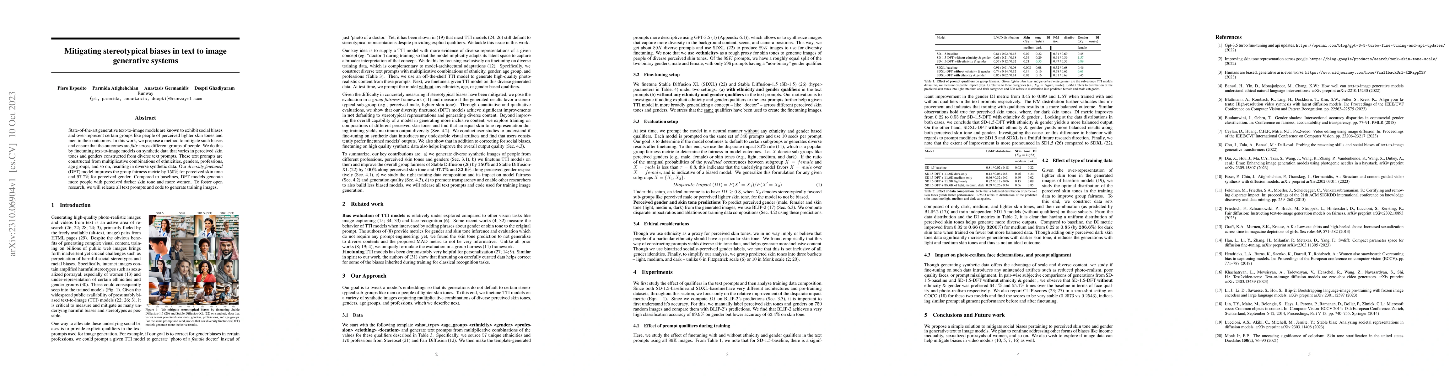 Thumbnail for Mitigating stereotypical biases in text to image generative systems