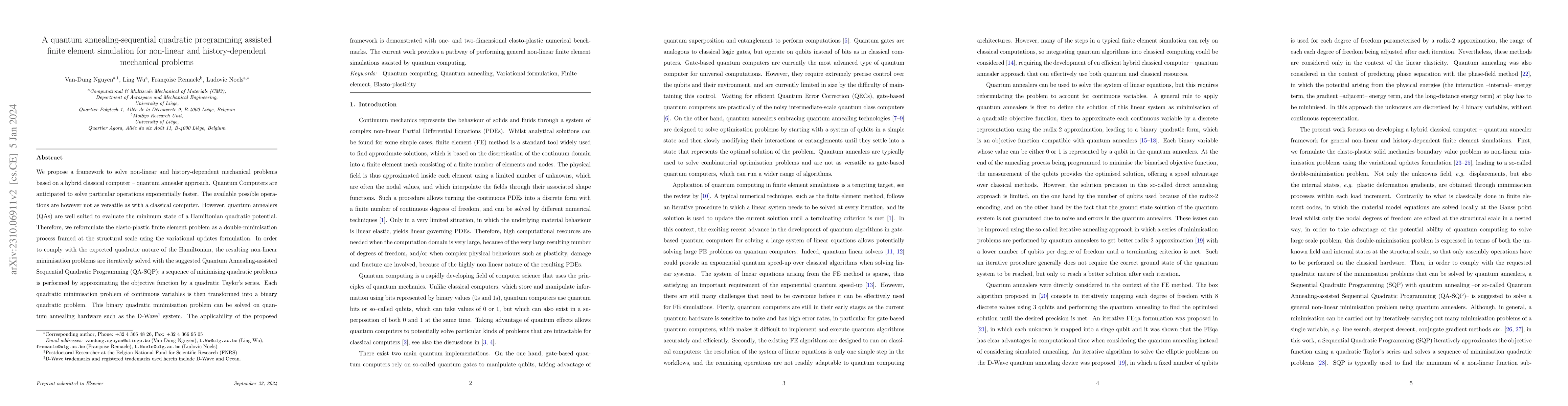 Thumbnail for A quantum annealing-sequential quadratic programming assisted finite
  element simulation for non-linear and history-dependent mechanical problems