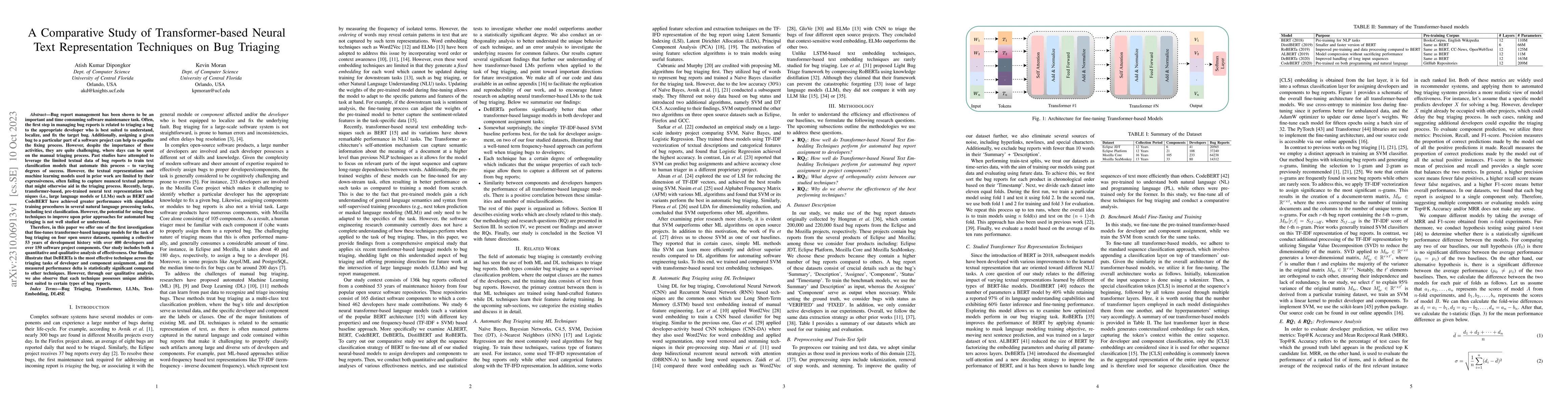 Thumbnail for A Comparative Study of Transformer-based Neural Text Representation
  Techniques on Bug Triaging