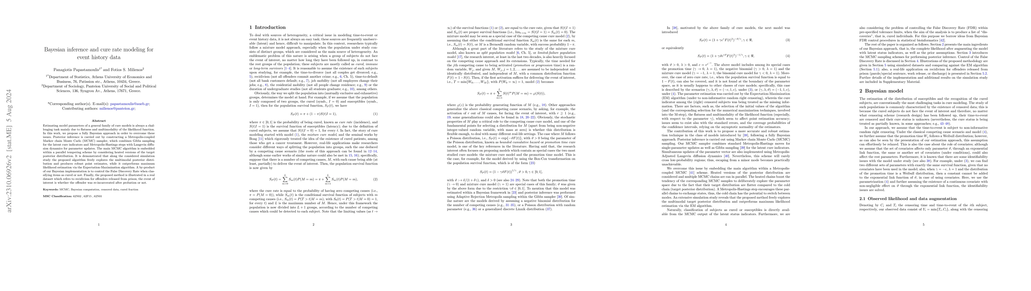 Thumbnail for Bayesian inference and cure rate modeling for event history data