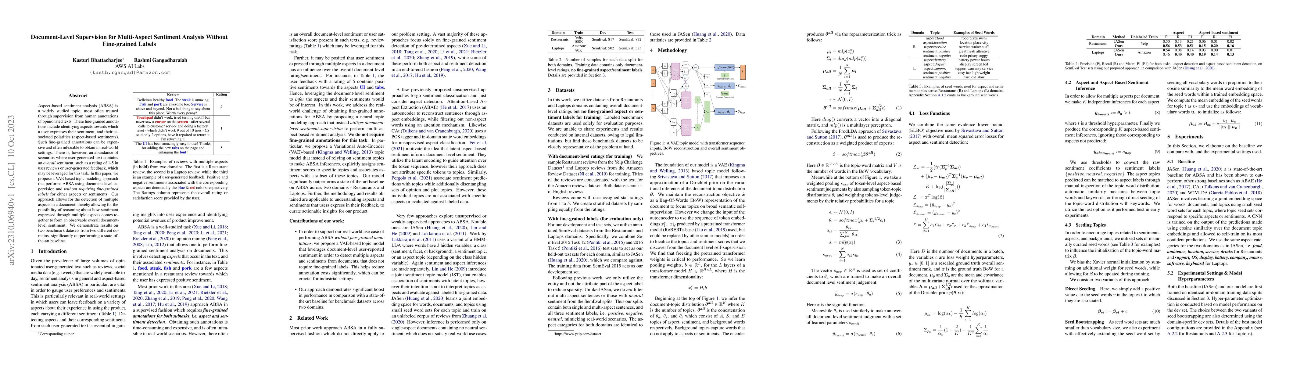 Thumbnail for Document-Level Supervision for Multi-Aspect Sentiment Analysis Without
  Fine-grained Labels