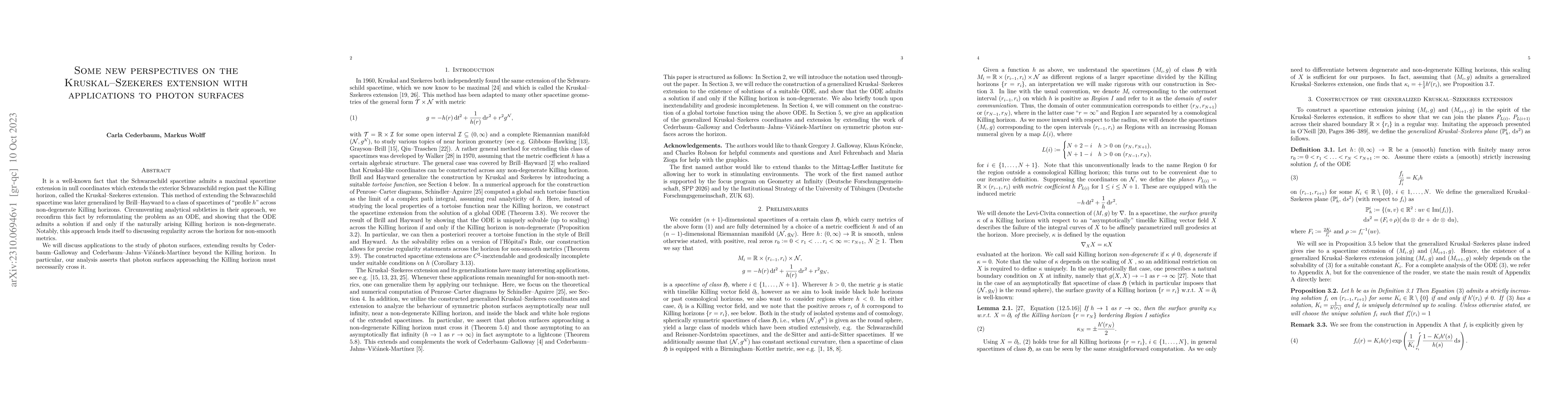 Thumbnail for Some new perspectives on the Kruskal--Szekeres extension with
  applications to photon surfaces